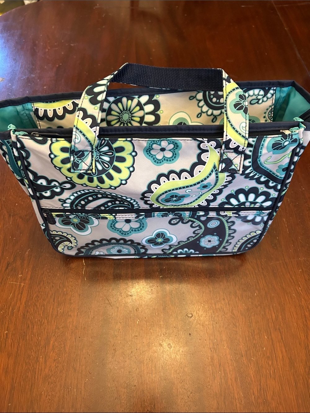 Thirty -one Stylish Floral Paisley Tote Bag in Teal and Lime NWOT